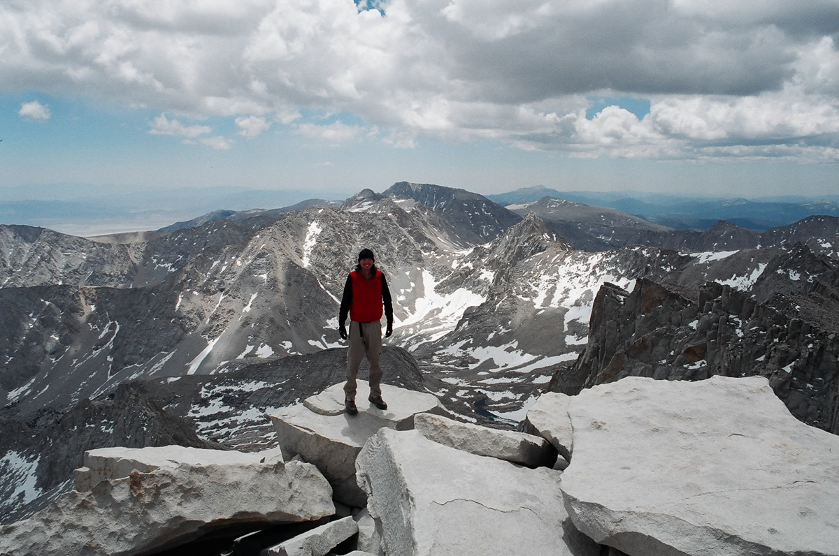 Self portrait at the summit of Mt. Whitney.