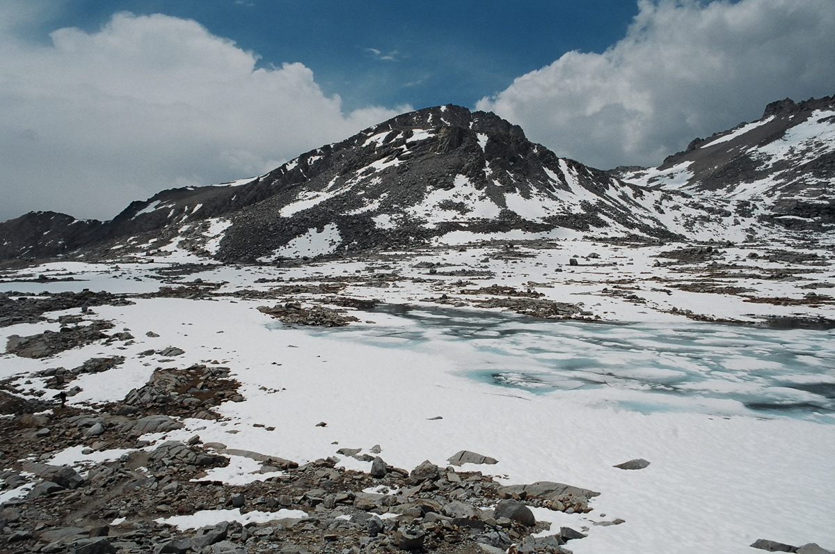 Ice covered lake below Forester Pass.