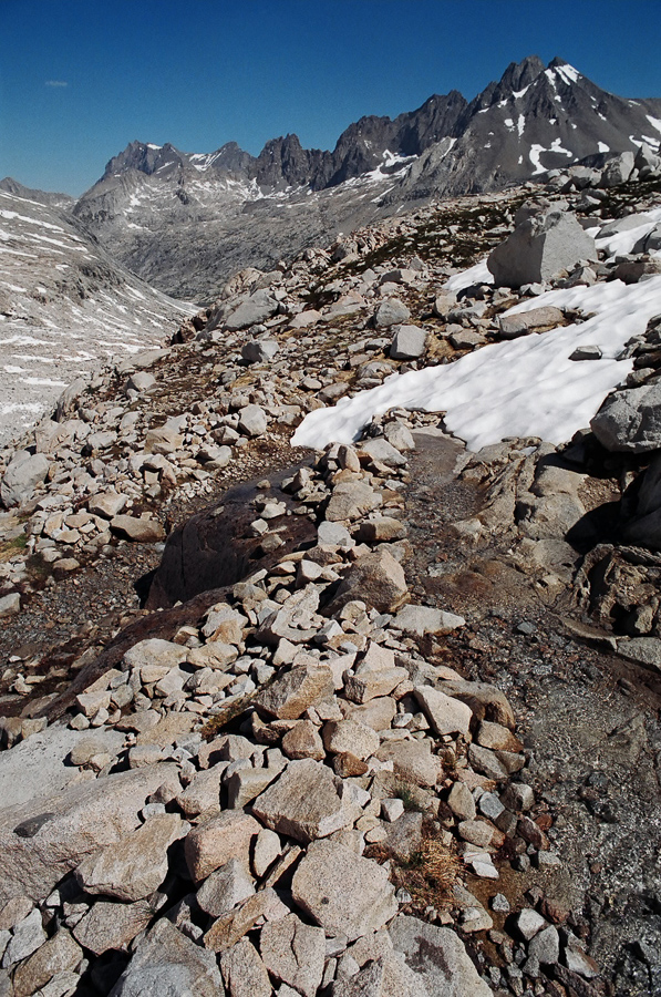 Water running over the trail makes for wet hiking.