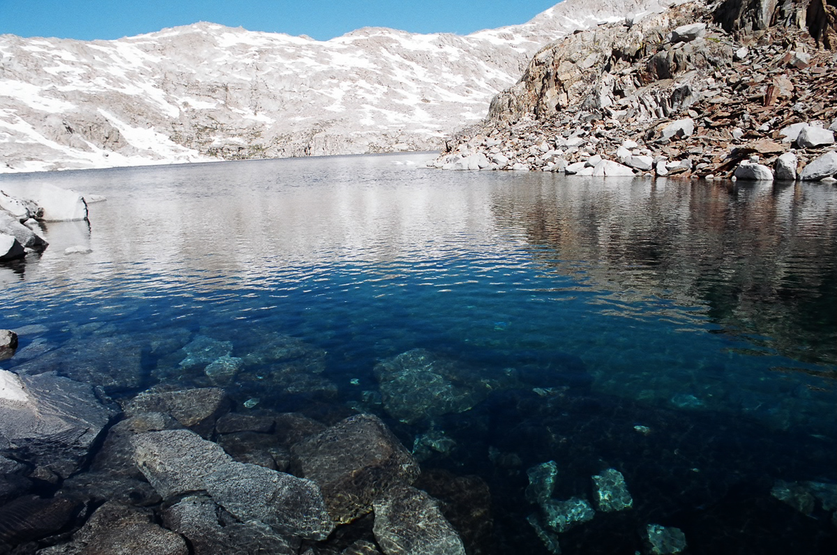 Crystal blue lake below Muir Pass.
