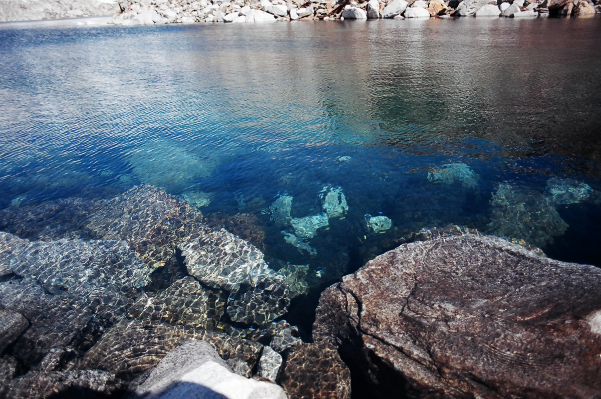 Crystal blue lake below Muir Pass.