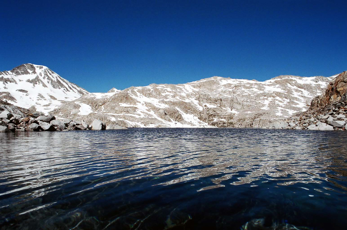 Crystal blue lake below Muir Pass.