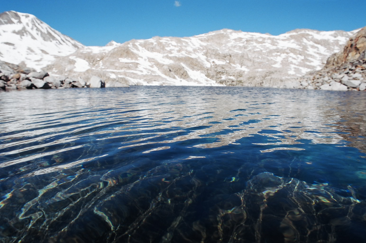 Crystal blue lake below Muir Pass.