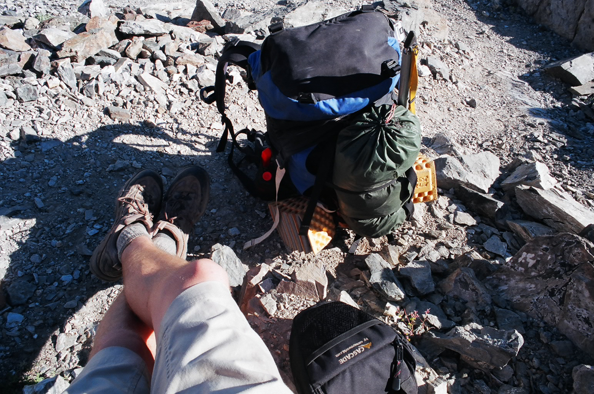Resting with my backpack.
