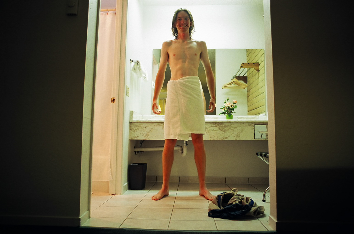 Self portrait after shower. Notice the tan has washed off.