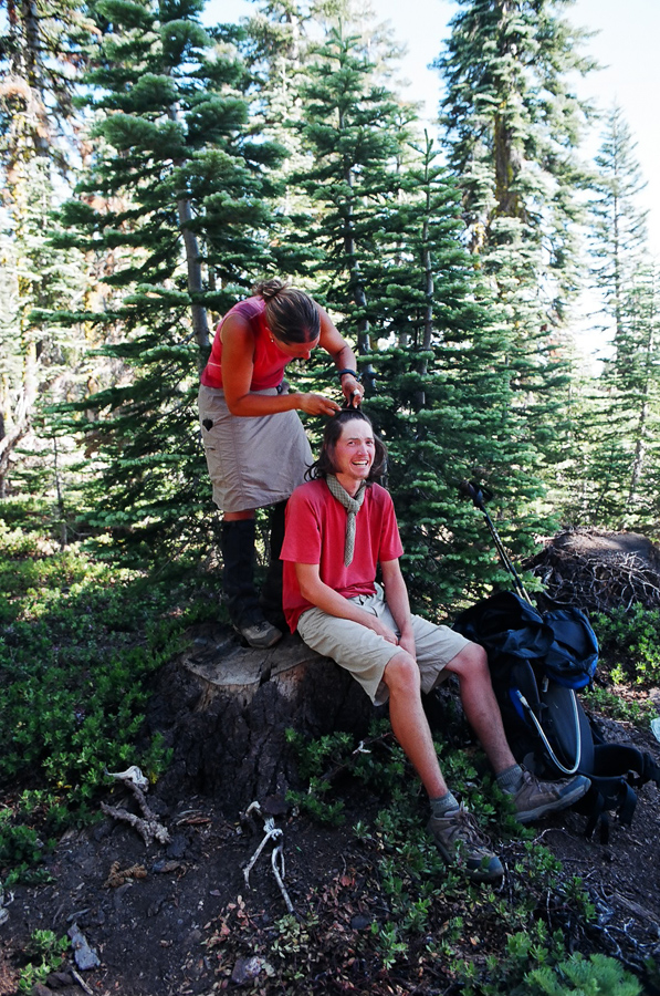 Getting a hair cut on the trail.