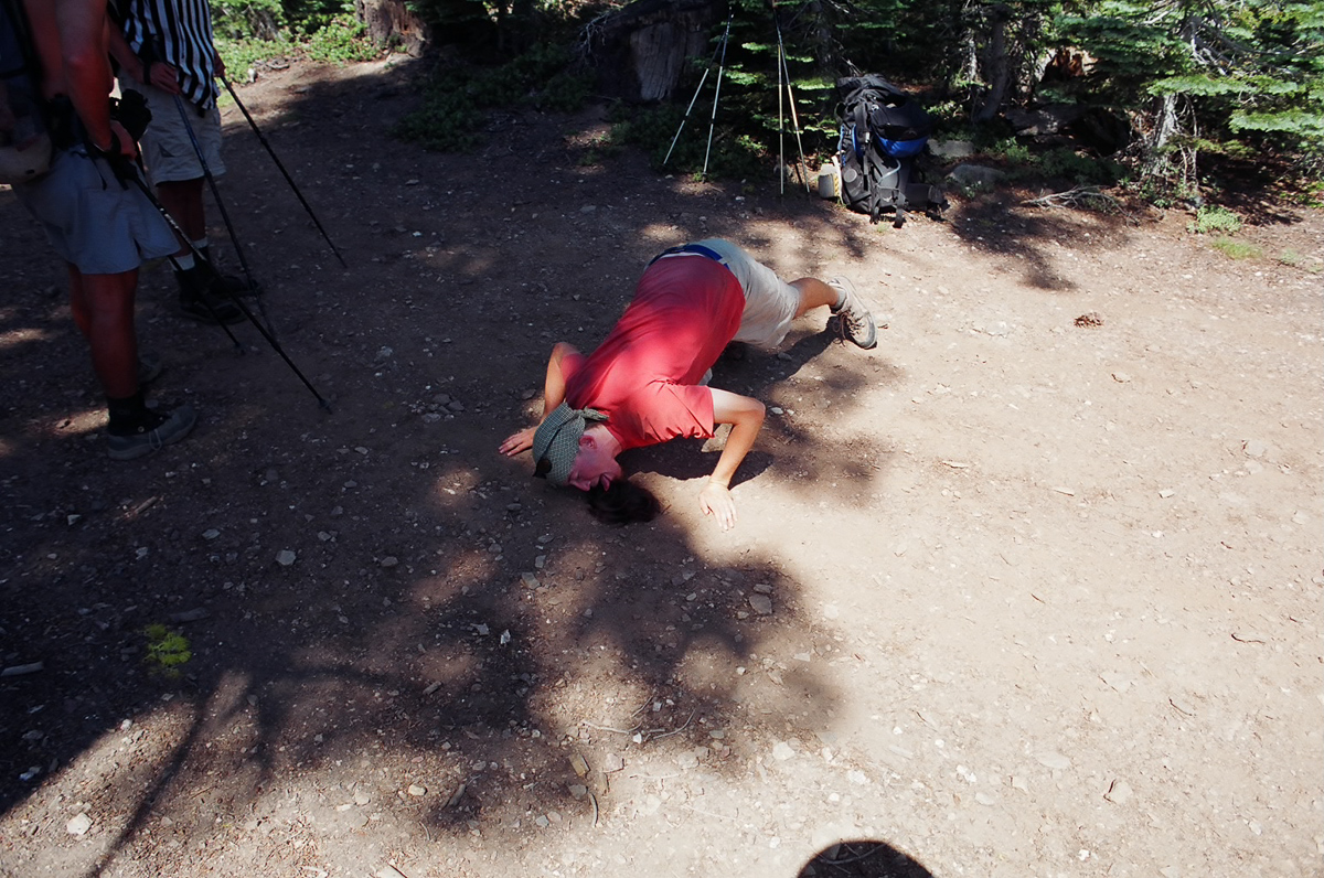 Licking my newly cut hair for some reason.