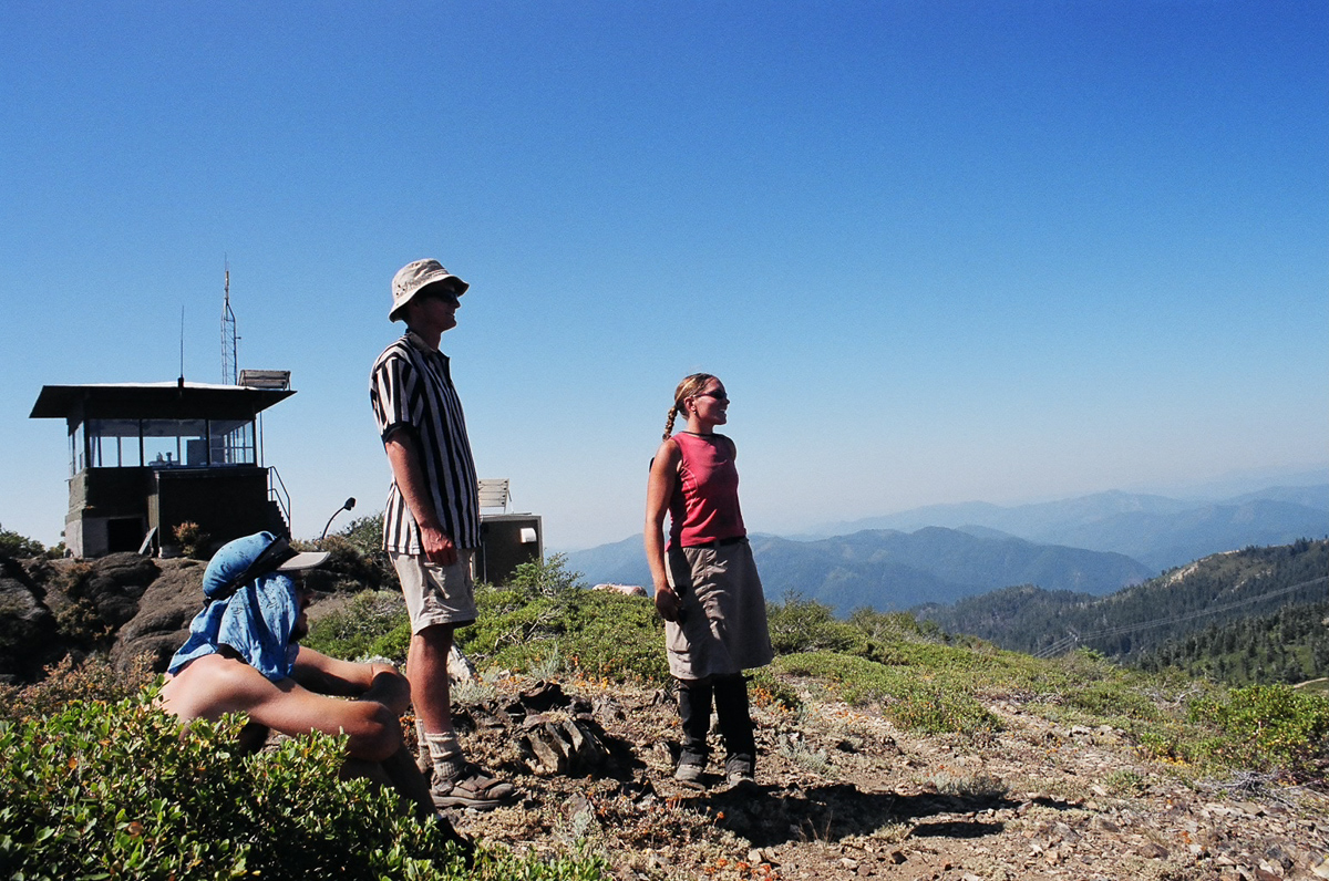 Lookout tower and some hikers.