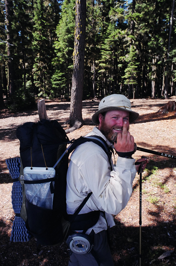 A fellow thru-hiker fliping me off for taking his picture. Deal with it, now you are on the internet.