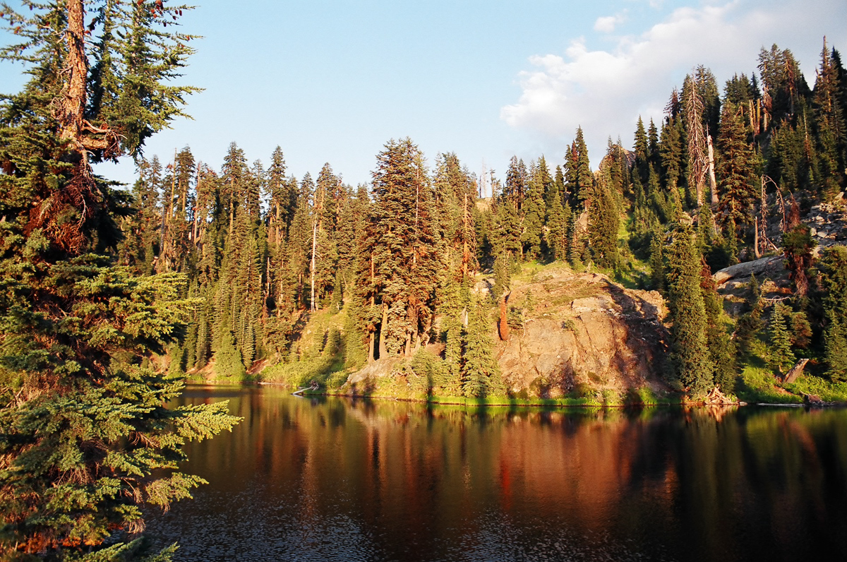 Small Oregon lake at sunset.