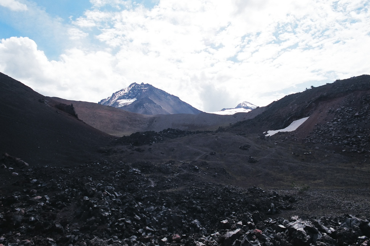 Volcanic rock makes for very hard hiking.